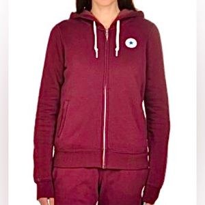 Converse One Star burgundy zip front hoodie with side pockets, woman’s  size L